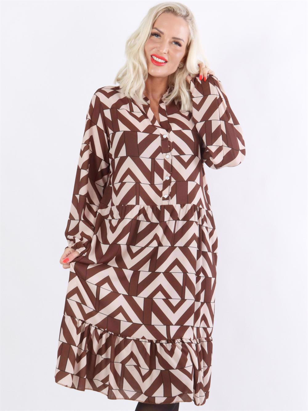 Ida - Sort mønstret kjole med flæselag